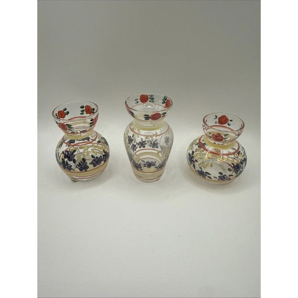 Annies Treasures Set of 3 Small Bud Vases‎ Purple Flowers SUPER CUTE